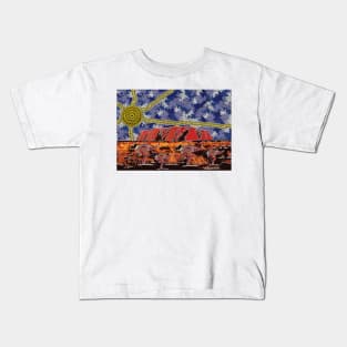 Aboriginal Art - Uluru Ayers Rock Blue Sky Kids T-Shirt